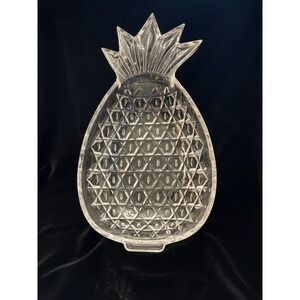 Vintage Shannon Etched Crystal Tropical Pineapple Serving Tray Bowl Welcome